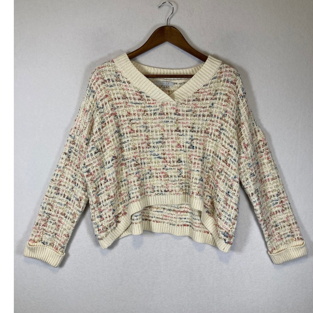 Grandmacore Favlux Fashion Women Small Cream‎ Multi Metallic V-Neck Knit Sweater